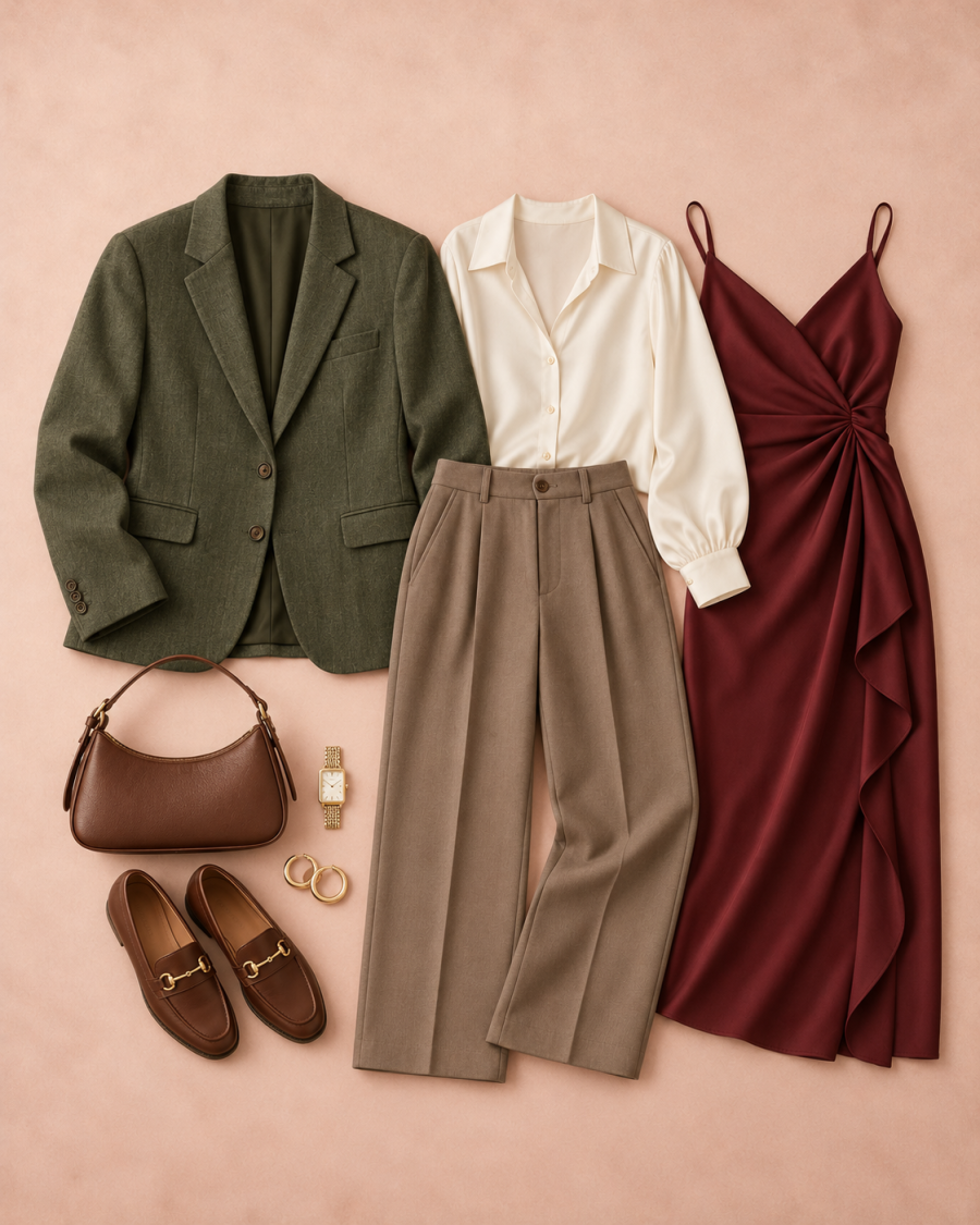 Dapper Drobe: smart adult clothing with tailored blazer, shirt, trousers and burgundy dress